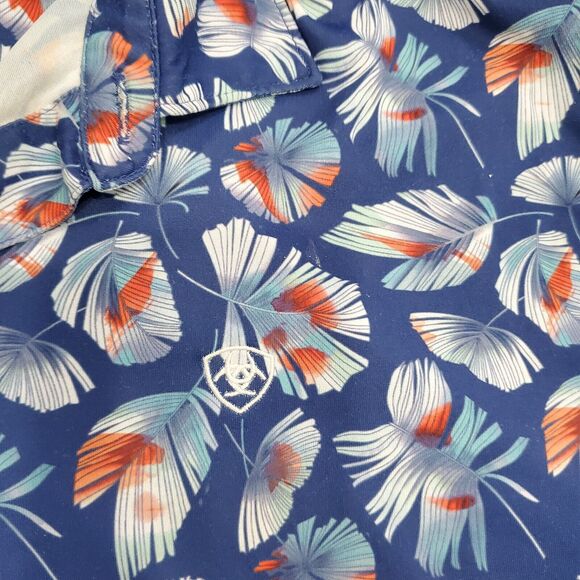 Ariat Tek Polo Shirt Mens Large Blue Fleather Print Performance Sport Western - Picture 4 of 9